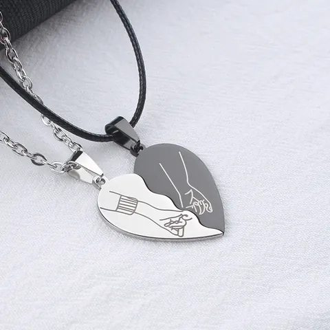 Halskette Mit Spleißendem Herzanhänger Aus Edelstahl Für Paare Händchenhaltend Minimalistischer Schwarz Silberner Schmuck Satz Valentinstagsgeschenk