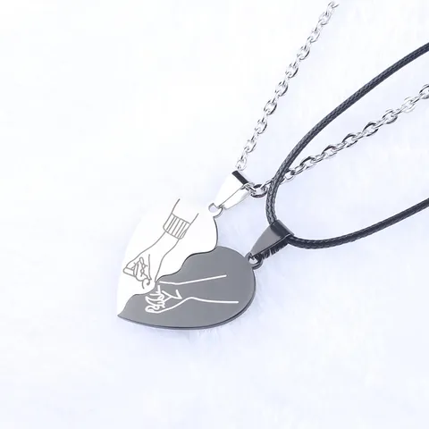 Halskette Mit Spleißendem Herzanhänger Aus Edelstahl Für Paare Händchenhaltend Minimalistischer Schwarz Silberner Schmuck Satz Valentinstagsgeschenk