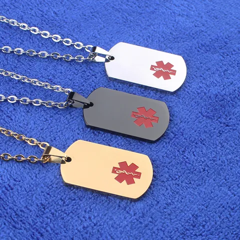 Collier d'Alerte Médicale en Acier Inoxydable Étoile de la Vie Identité d'Urgence Pendentif Dog Tag pour Hommes Femmes Bijoux