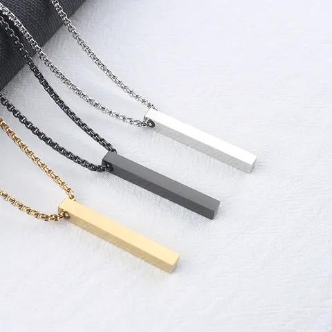 Minimalist Stainless Steel Rectangular Bar Pendant Necklace For Men Women Simple Geometric Polished Box Chain Long Sweater Chain Jewelry Gift