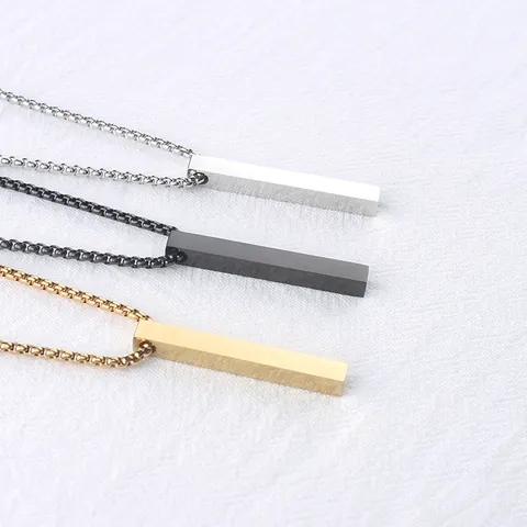 Minimalist Stainless Steel Rectangular Bar Pendant Necklace For Men Women Simple Geometric Polished Box Chain Long Sweater Chain Jewelry Gift