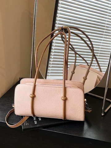 Women's Vintage PU Leather Boston Bag Minimalist Horizontal Square Underarm Bag With Knotted Straps Casual Daily Handbag