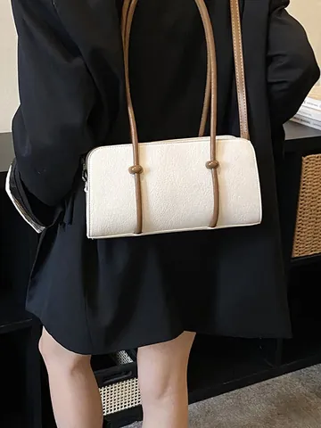 Women's Vintage PU Leather Boston Bag Minimalist Horizontal Square Underarm Bag With Knotted Straps Casual Daily Handbag