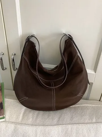 Borsa Hobo da Donna in Pelle PU Grande Capacità Cuciture a Contrasto Borsa a Spalla Vintage con Nappa in Perline Bohémien