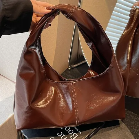 Vintage Glänzend PU Leder Hobo Tasche Damen Minimalistisch Dumpling Achselhöhle Tasche Retro Glänzend Schulter Handtasche Alltag Pendler Tasche