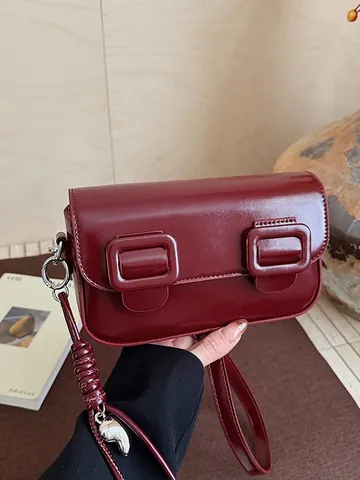 Women Vintage PU Leather Baguette Bag Minimalist Square Buckle Shoulder Crossbody Bag High Quality Fashion Small Handbag For Daily