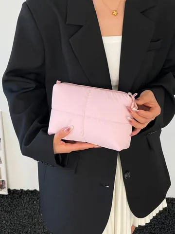 Pochette Trapuntata Casual da Donna Borsa a Mano in Tessuto alla Moda Borsa Organizer per Trucco Morbida Imbottita Leggera