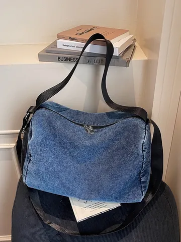 Grote Capaciteit Denim Tote Bag Voor Vrouwen Vintage Gewassen Sterrenpatroon Crossbody Tas Verstelbare Riem Reizen Sport Schoudertas