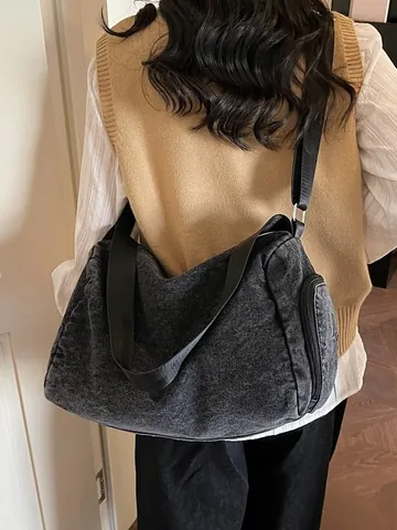 Grote Capaciteit Denim Tote Bag Voor Vrouwen Vintage Gewassen Sterrenpatroon Crossbody Tas Verstelbare Riem Reizen Sport Schoudertas