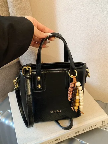 Sac Seau Rétro en Cuir PU pour Femmes Avec Charme Perlé Vintage Couleur Unie Sac à Main Sac Bandoulière pour Voyage Quotidien