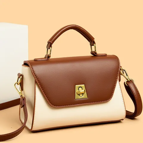 Damen Urban Minimalistisch PU Leder Kleine Quadratische Tasche Vintage Handtasche Schulter Umhängetasche Mit Goldenem Metallschloss