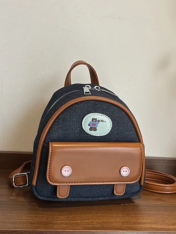 Mini Sac à Dos Femme Denim Toile Carreaux Rayé Ours Dessin Animé Petit Sac Carré Style Preppy Décontracté École Voyage Sac à Bandoulière
