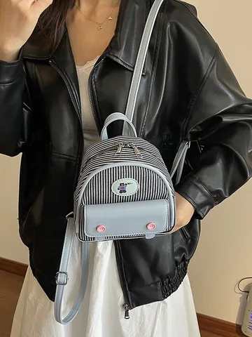 Mini Sac à Dos Femme Denim Toile Carreaux Rayé Ours Dessin Animé Petit Sac Carré Style Preppy Décontracté École Voyage Sac à Bandoulière