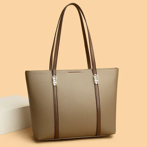 Bolso Tote de Gran Capacidad para Mujer en Cuero PU Granulado Bolso de Hombro Minimalista Urbano Bolso de Mamá para Trabajo Diario