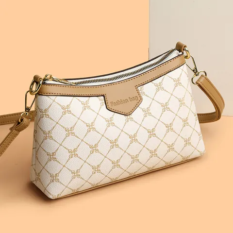 Vintage Monogram Pattern PU Leather Crossbody Bag For Women Luxury Style Shoulder Bag With Adjustable Strap Fashion Square Handbag