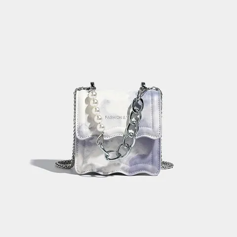 Mini Bolso Bandolera de Mármol para Mujer Asa de Perla Artificial de Imitación Diseño de Borde Ondulado Bolso de Hombro Cuadrado Pequeño