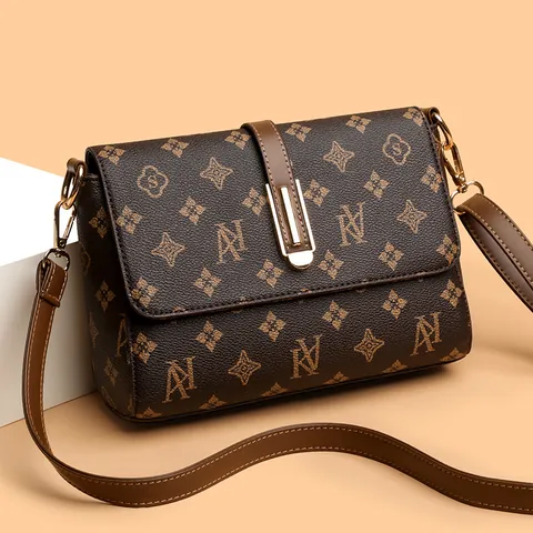 Dames Monogram Schoudertas PU Leer Retro Mode Grote Capaciteit Crossbody Handtas Met Gouden Hardware Dagelijkse Messenger Bag