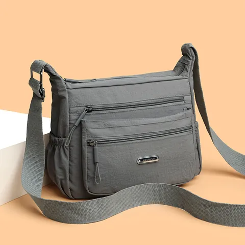 Damen Wasserdichte Nylon Umhängetasche Multi-Reißverschluss Große Kapazität Schultertasche Lässig Reisen Messenger Bag Verstellbarer Gurt