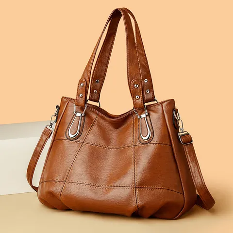 Damen Vintage Große Kapazität Tote Bag Weiches PU Leder Umhängetasche Einfache Pendler Handtasche Mit Nähmuster