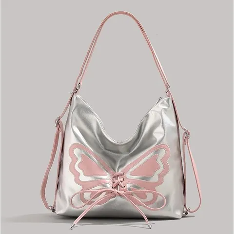Y2K Metallic Schmetterling Unterarm Tasche Für Damen PU Leder Schleife Hobo Umhängetasche Sweet Cool Pendler Handtasche