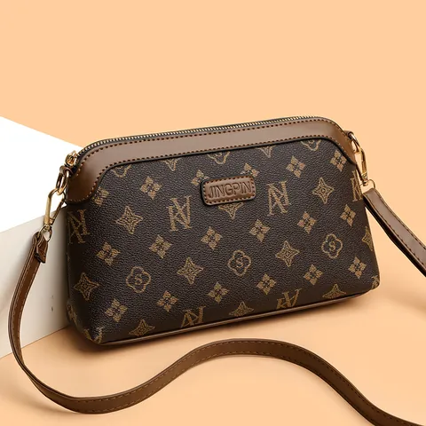 Femme Sac Bandoulière Épaule Cuir PU Vintage Motif Monogramme Fermeture Éclair Voyage Décontracté