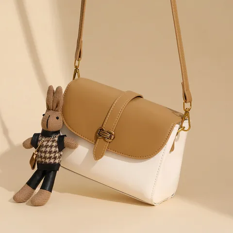 Women Fashion PU Leather Crossbody Bag Large Capacity Shoulder Bag With Rabbit Pendant Versatile Small Square Bag For Daily Work