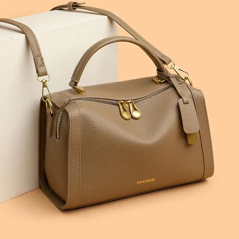 Damen Mode Lychee Muster PU Leder Boston Tasche Große Kapazität Handtasche Verstellbarer Schultergurt Satchel Goldene Hardware