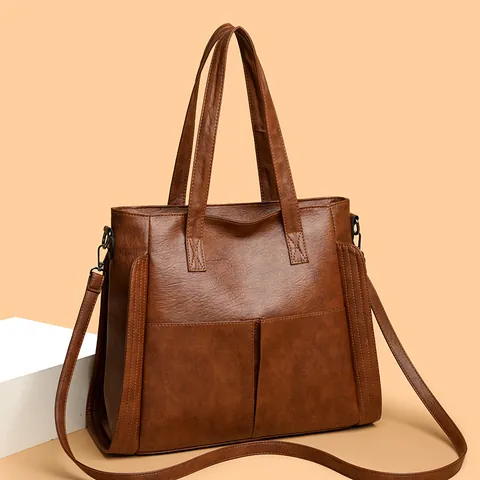 Borsa Tote da Donna in Morbida Pelle PU Grande Capacità Vintage Minimalista Borsa a Mano Tracolla Regolabile Pendolare