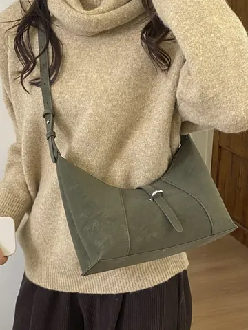 Bolso de Axila Hobo de Cuero PU Retro para Mujer Forma de Media Luna Minimalista Con Correa Ajustable Bolso de Mano Casual