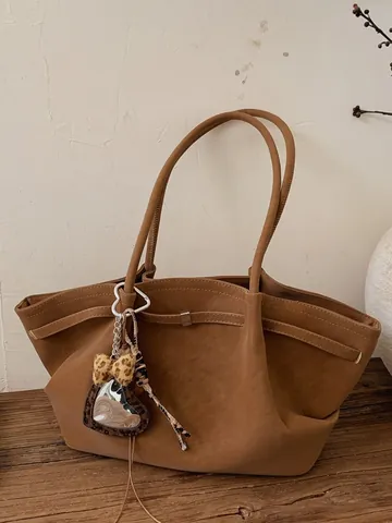 Bolso Tote de Cuero PU Retro para Mujer Gran Capacidad Minimalista Bolso Cubo de Hombro Colgante Espejo Corazón Leopardo Moda