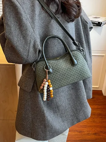 Borsa Baguette Donna Trama Intrecciata Con Pendaglio Di Perline Borsa A Mano In Pelle PU Retro A Quadri Tracolla Satchel Versatile Invernale