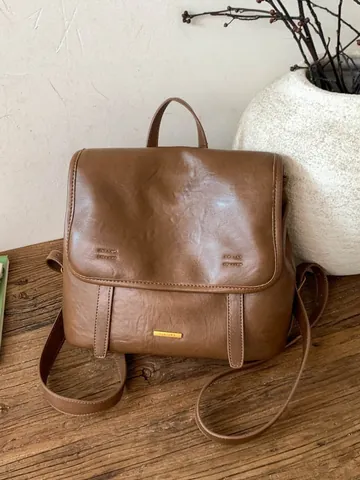 Zaino in Pelle PU Vintage da Donna Design Minimalista a Patta Grande Capacità Sofisticata Borsa a Tracolla Retro Pendolare