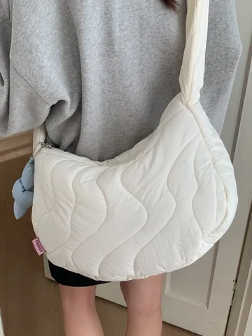 Damen Gesteppte Puffer Tragetasche Große Kapazität Wellenmuster Hobo Schultertasche Mit Knotengurt Anhänger Leichte Nylontasche