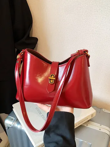 Bolso Bandolera de Cuero PU de Alta Gama Vintage para Mujer Forro de Poliéster Bolso de Hombro Cuadrado con Cierre de Metal