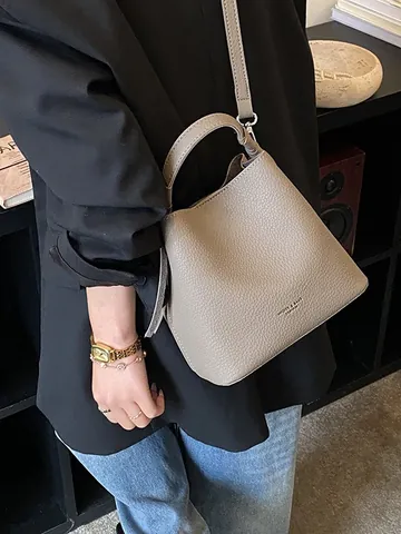 Vintage Litchi Grain PU Lederen Bucket Bag Voor Vrouwen Mode Crossbody Schoudertas Stijlvolle Kwaliteit Handtas Dagelijks