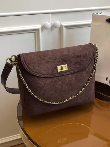 Borsa a Tracolla da Donna in Camoscio Vintage Trapuntato Catena d'Oro Borsa Tote per Pendolarismo Moda Quotidiana Quadrata