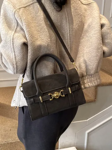 Vintage PU Leder Kleine Quadratische Tasche Für Damen Koreanischen Stil Hochwertige Umhängetasche Mit Goldener Metallschnalle Verstellbarer Schultergurt Mode Handtasche