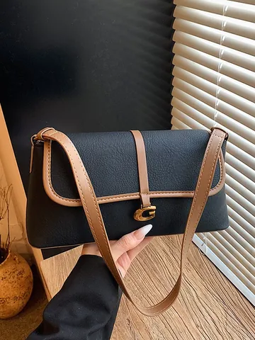 Borsa Baguette Vintage in Pelle PU per Donna Cuciture a Contrasto Borsa a Spalla Ascellare Piccola Borsa Retro Con Fibbia
