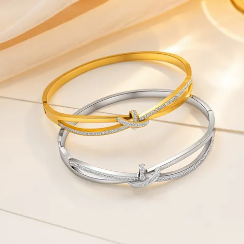 Elegant Stainless Steel Bowknot Knot Bangle For Women Zirconia Inlaid Electroplated Open Bracelet Light Luxury Jewelry Gift