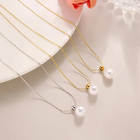 French Luxury Minimalist Single Artificial Pearl Pendant Necklace For Women Elegant Stainless Steel 18K Gold Plated Clavicle Chain Jewelry