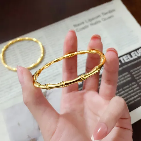 Vintage Bamboo Node Bracelet Titanium Steel 18K Gold Plated Solid Bangle Fashion Jewelry For Women Elegant Daily Accessory
