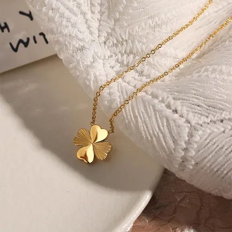 Fashion Titanium Steel Four Leaf Clover Pendant Necklace For Women Gold Silver Plated Elegant Lucky Flower Choker Jewelry