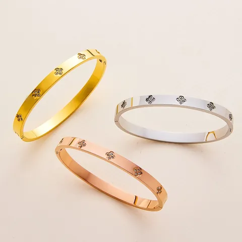 Mode Titaniumstaal Klavertje Vier Armband Voor Vrouwen Luxe Strass Tien Bloem Scharnierende Armband Sieraden Cadeau