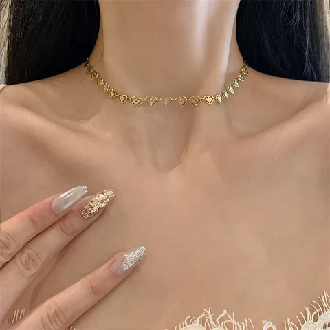 Hohlherz Gliederkette Halskette Armband Fußkettchen 18K Vergoldeter Edelstahl Sonnenstrahl Textur Elegante Minimalistische Schmuck