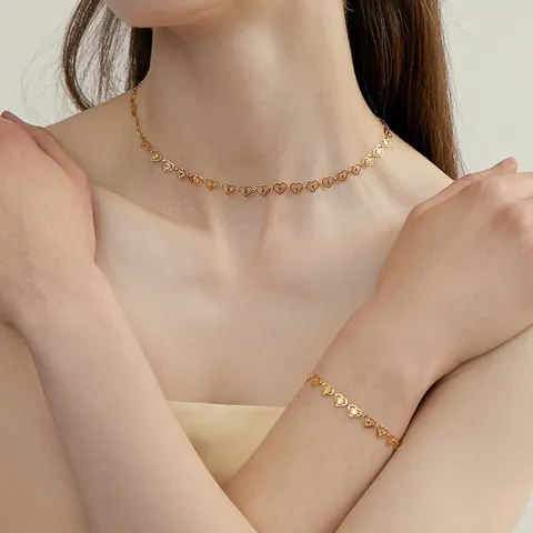 304 Stainless Steel Hollow Heart Pendant Necklace Bracelet Anklet For Women Gold Silver Plated Engraved Heart Clavicle Chain Jewelry