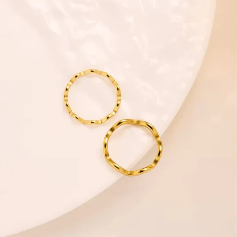 Minimalist Stainless Steel Wave Ring For Women PVD Gold Plated Personalized Smooth Plain Band Finger Ring Fashion Niche Jewelry