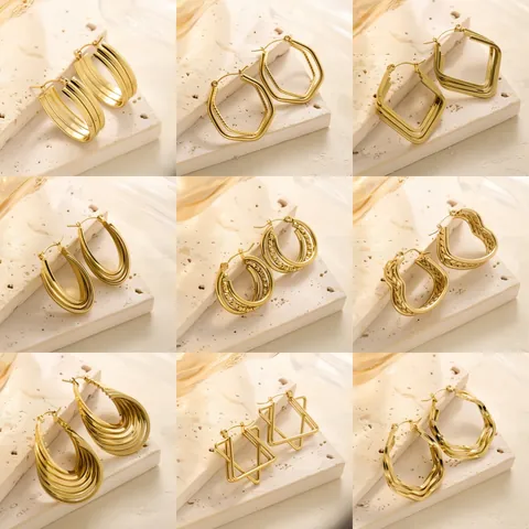 Geometric Titanium Steel 18K Gold Plated Hoop Earrings For Women Minimalist Multi-layered Heart Geometric Earrings Jewelry