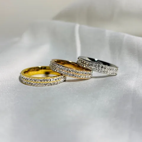 Fashion Titanium Steel Double Row Zirconia Ring For Women Men Shiny Gypsophila Gold Rose Gold Silver Finger Ring Jewelry