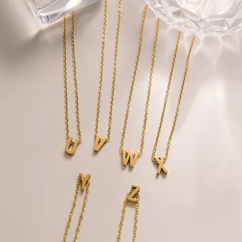 18K Gold Plated Stainless Steel Initial Letter Pendant Necklace Simple Alphabet O-Chain Clavicle Necklace For Women Men
