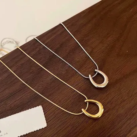 Minimalist Stainless Steel U-Shape Horseshoe Pendant Necklace PVD Gold Plated Waterproof Snake Chain For Women Jewelry Gift